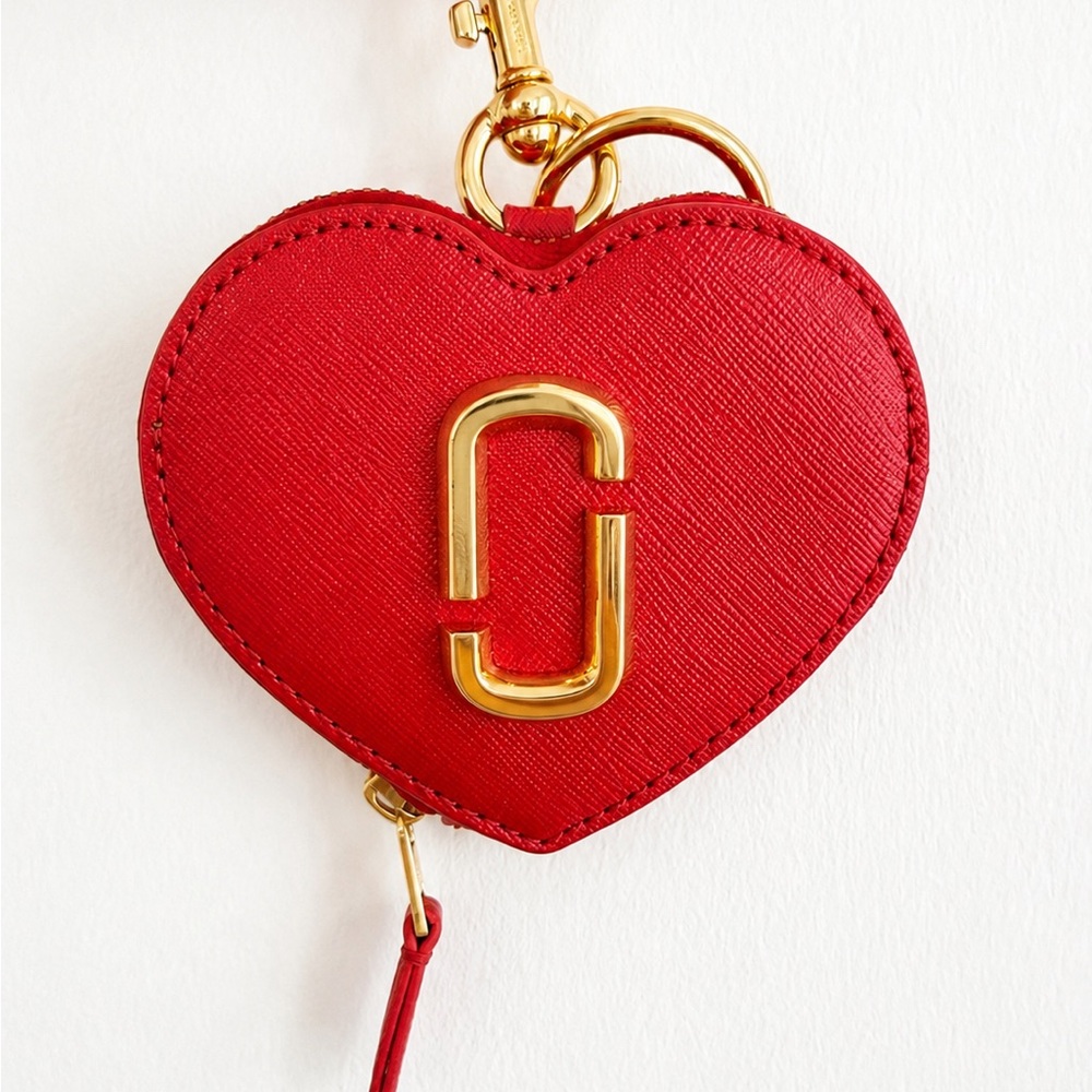 Marc Jacobs Red Heart-Shaped Key & Coin Holder with Gold Logo